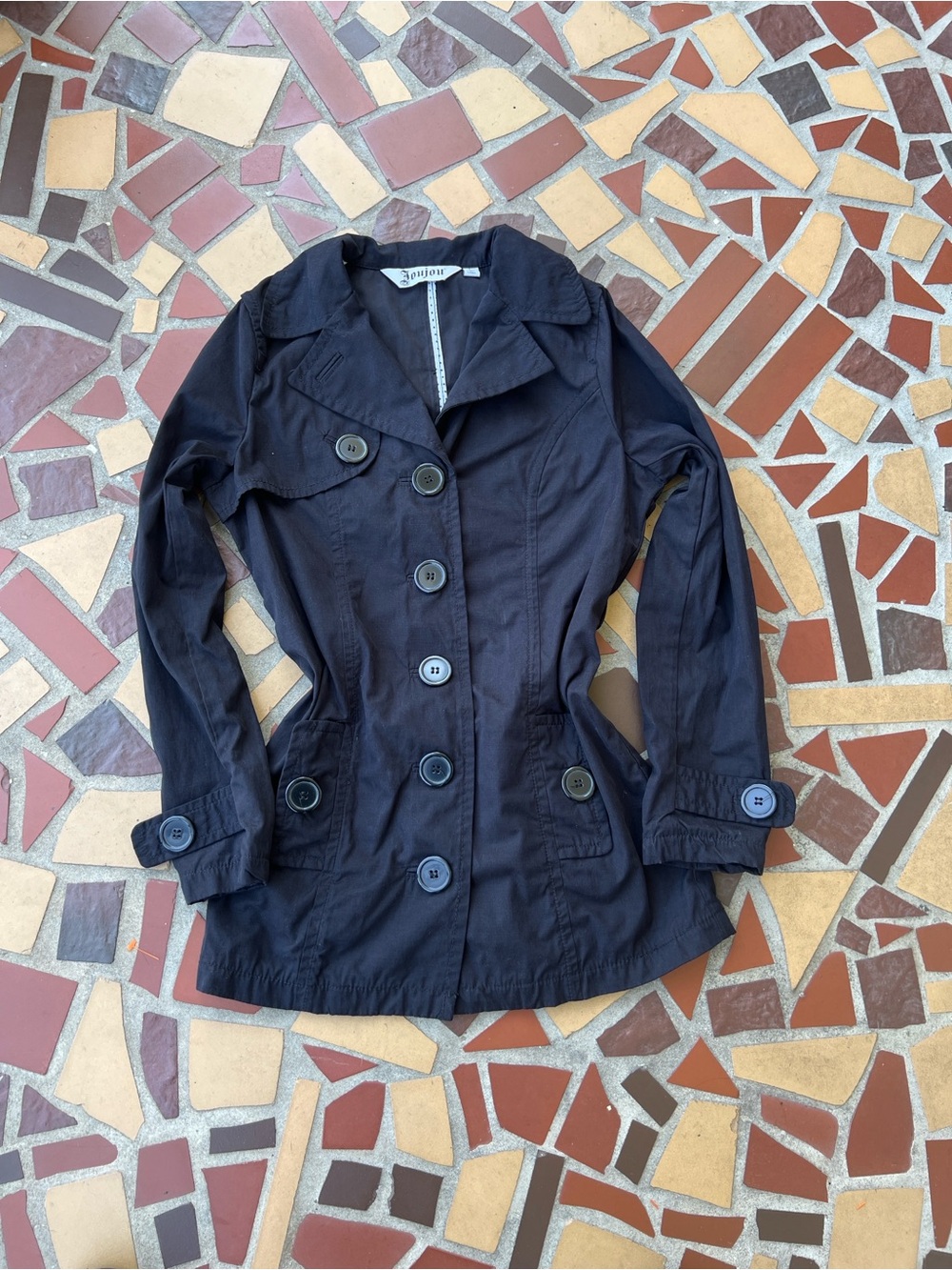 Jou Jou Black Button-Front Trench Coat